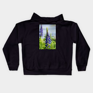 Two purple lupin flowers. Kids Hoodie